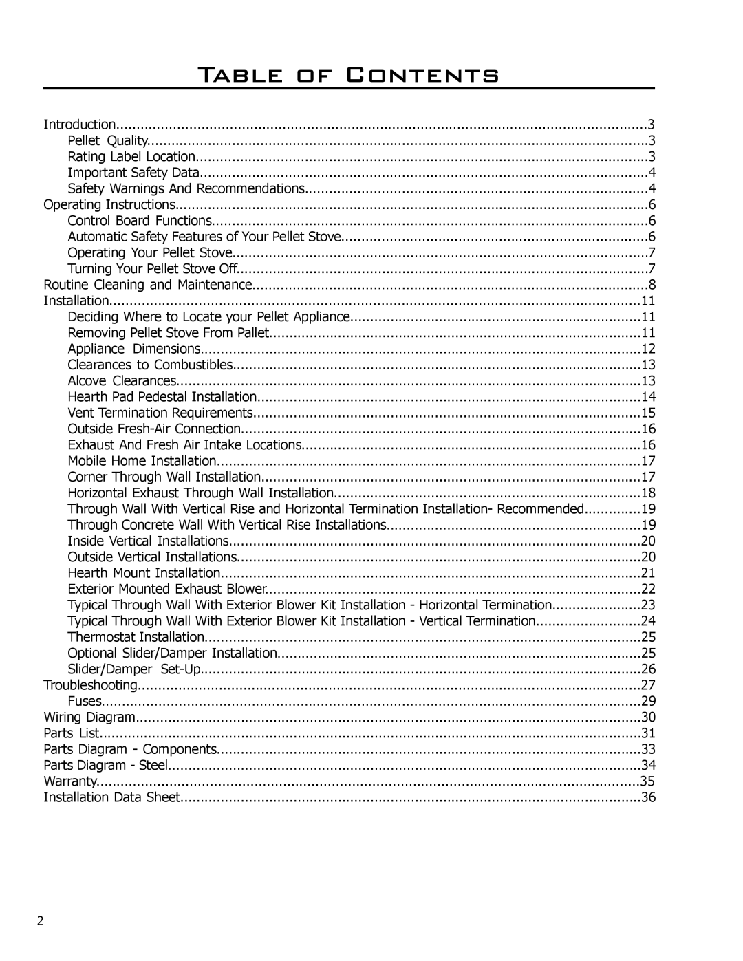 Enviro Evolution, C-10825 owner manual Table of Contents 