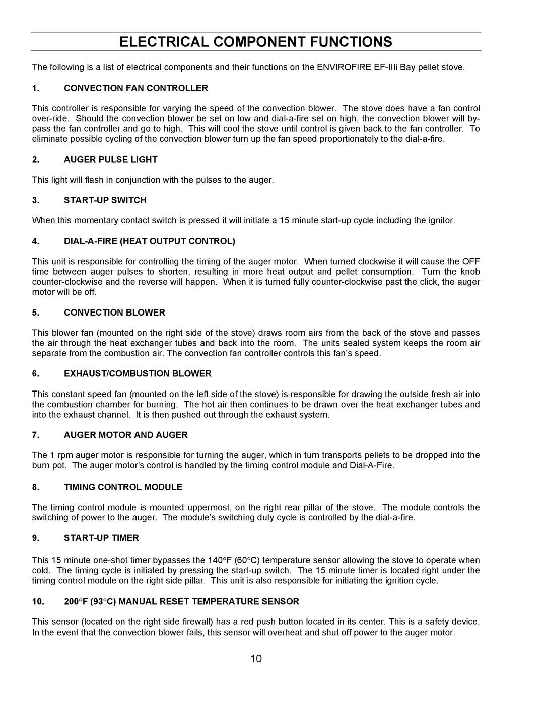 Enviro FPI, FS, BIH technical manual Electrical Component Functions 