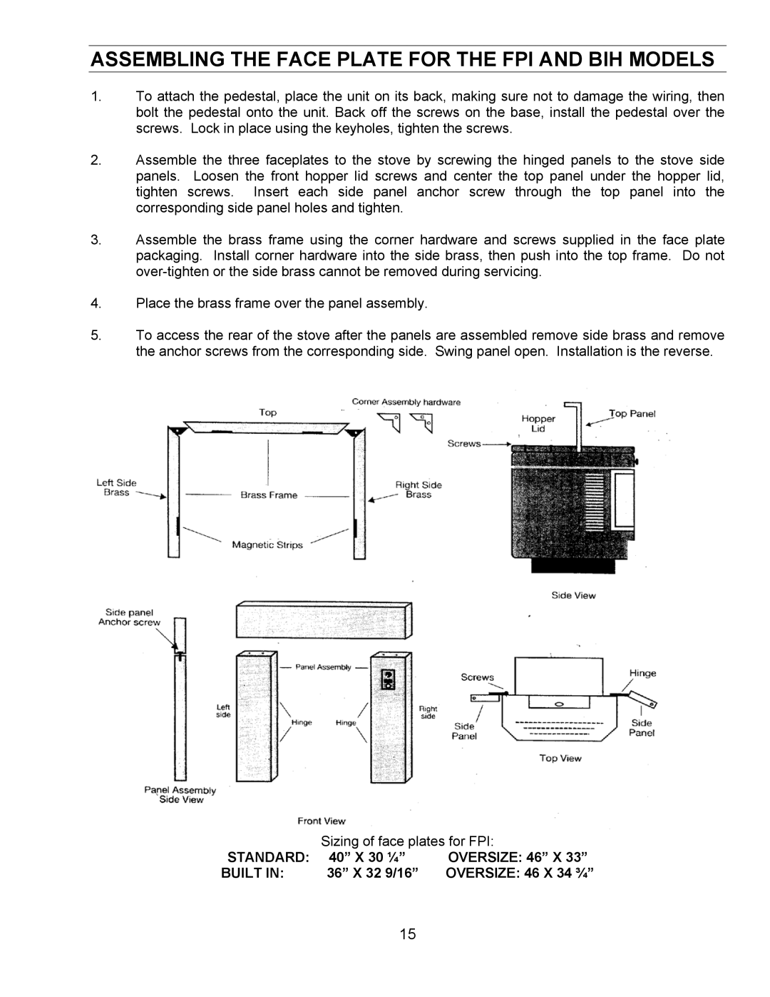 Enviro FS technical manual Assembling the Face Plate for the FPI and BIH Models, Standard, Built 