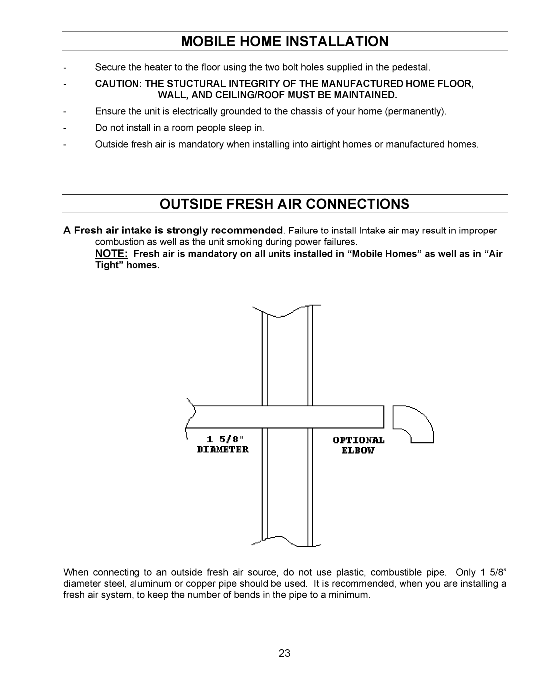 Enviro BIH, FS, FPI technical manual Mobile Home Installation, Outside Fresh AIR Connections 