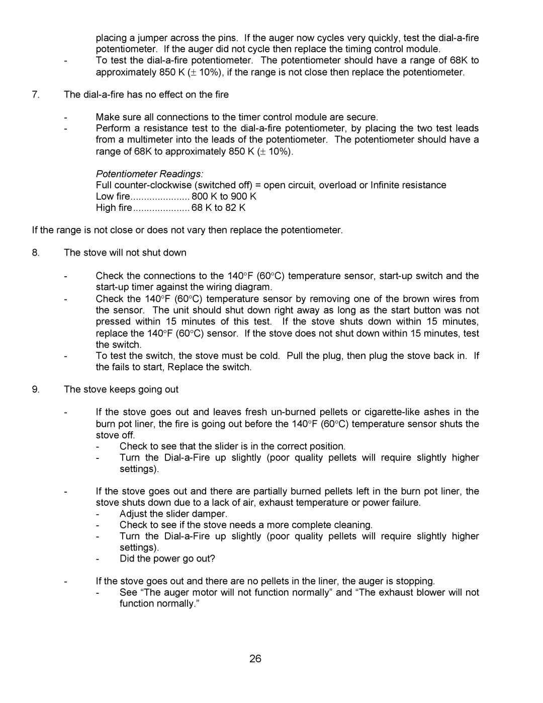 Enviro BIH, FS, FPI technical manual Potentiometer Readings 