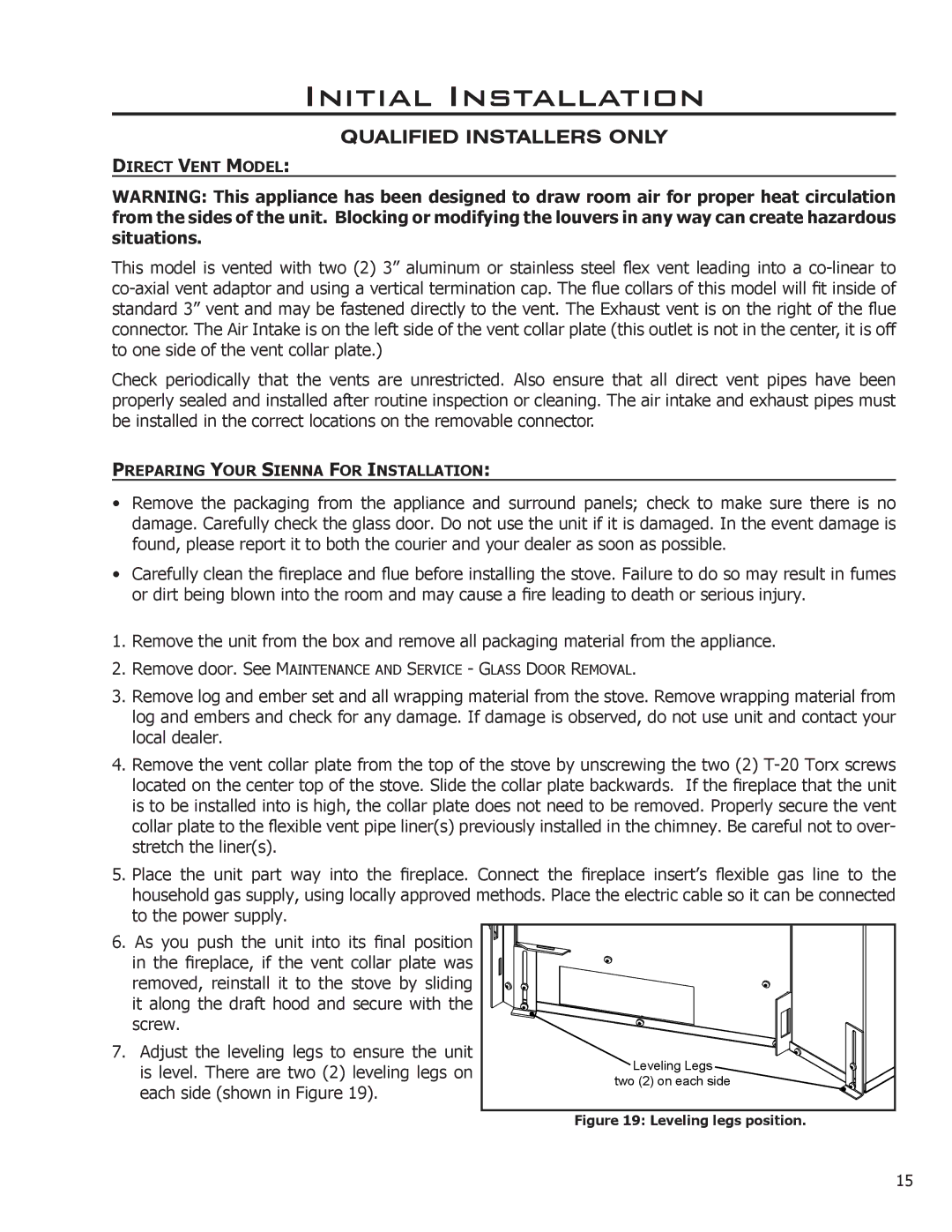 Enviro Indoor Gas Fireplace owner manual Direct Vent Model 