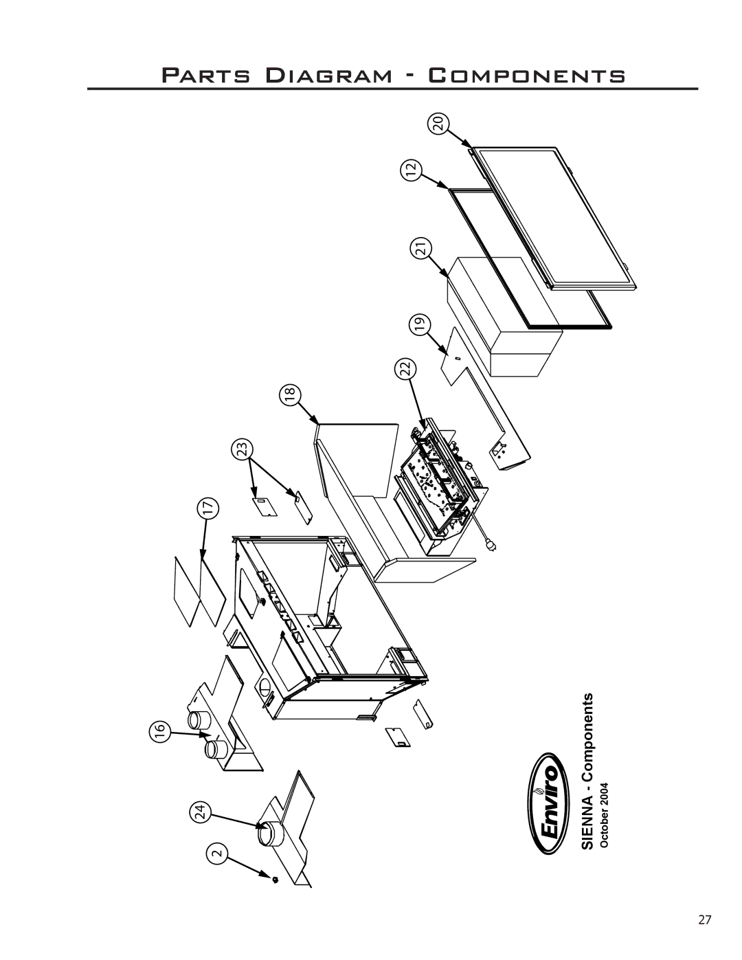 Enviro Indoor Gas Fireplace owner manual Parts Diagram Components 