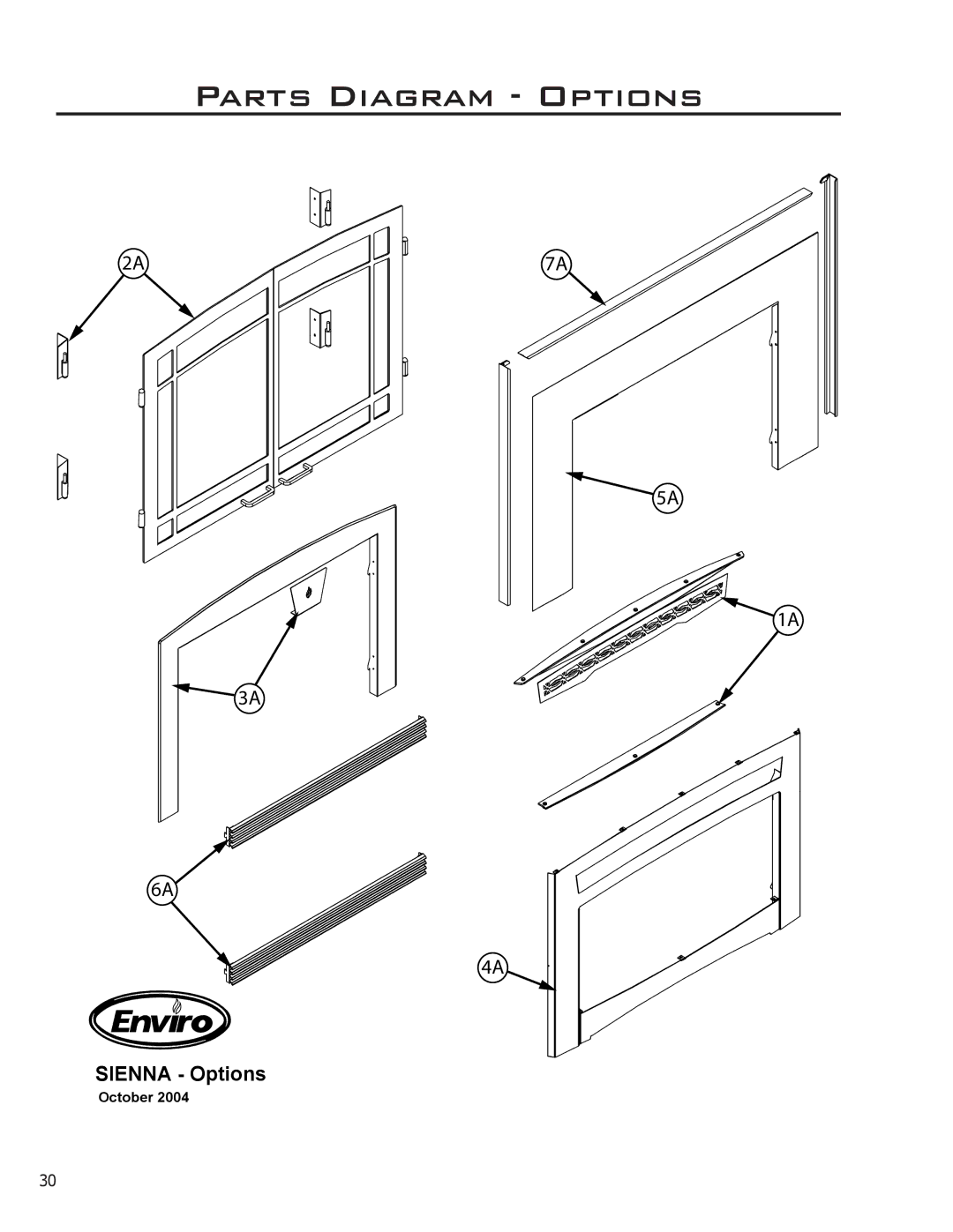 Enviro Indoor Gas Fireplace owner manual Parts Diagram Options 