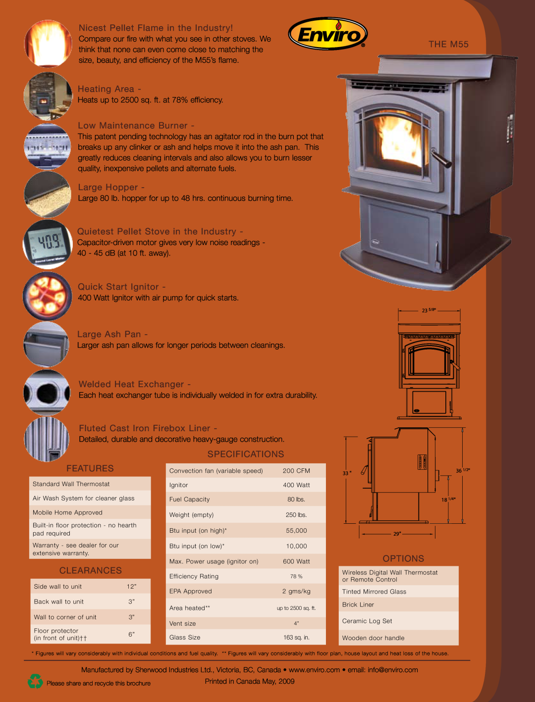 Enviro M55 manual Nicest Pellet Flame in the Industry 