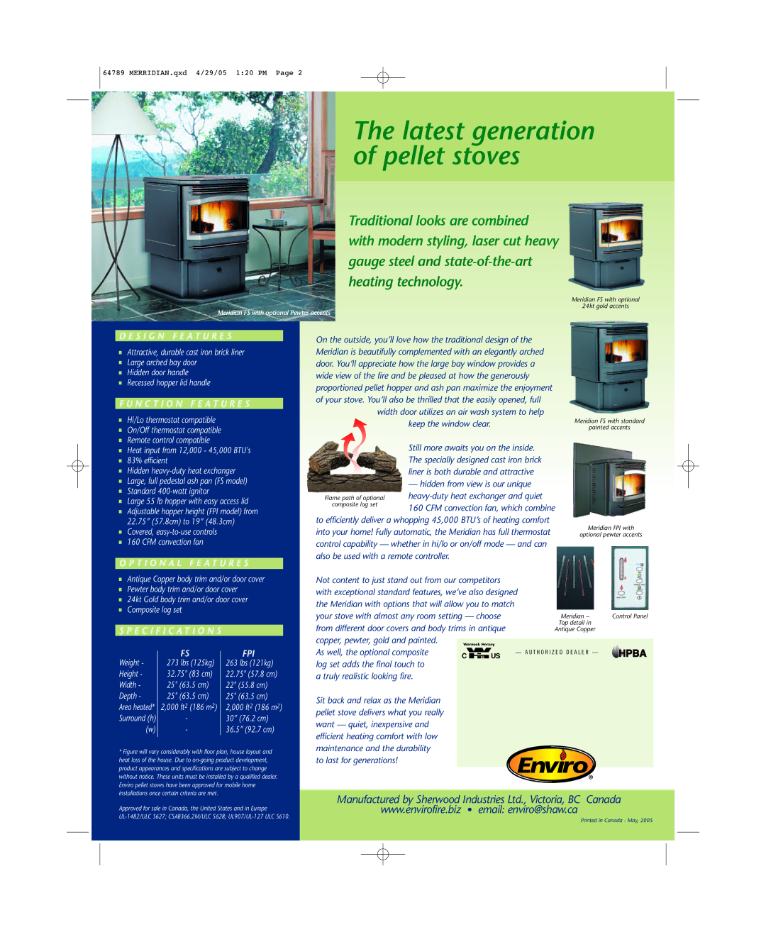 Enviro Meridian FS manual Latest generation of pellet stoves 