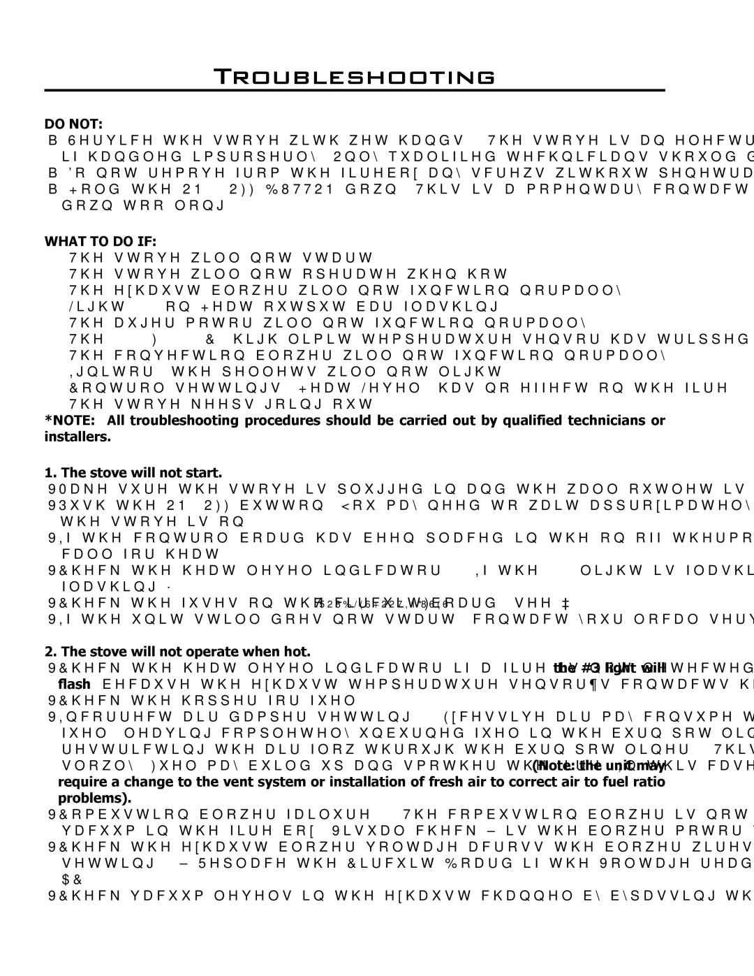 Enviro Meridian owner manual Troubleshooting, Do not, What to do if, Stove will not start, Stove will not operate when hot 