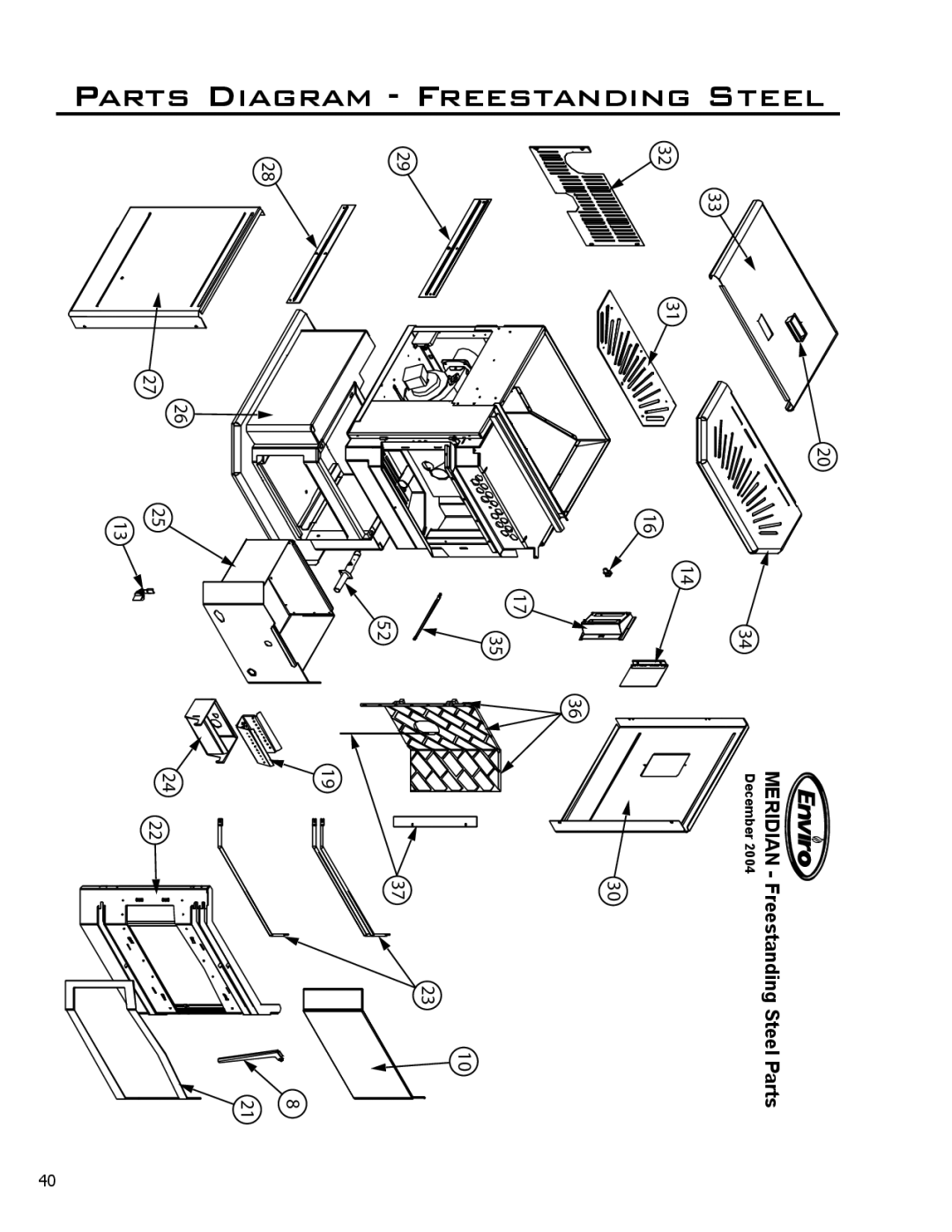 Enviro owner manual Meridian Freestanding Steel Parts 