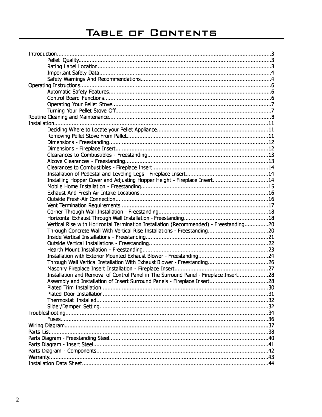 Enviro Meridian owner manual Table of Contents 
