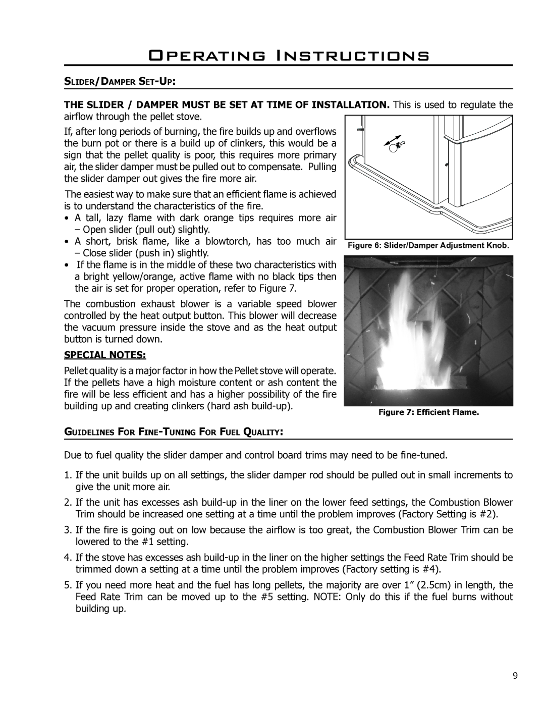 Enviro Mini A owner manual Special Notes, Slider/Damper Adjustment Knob 