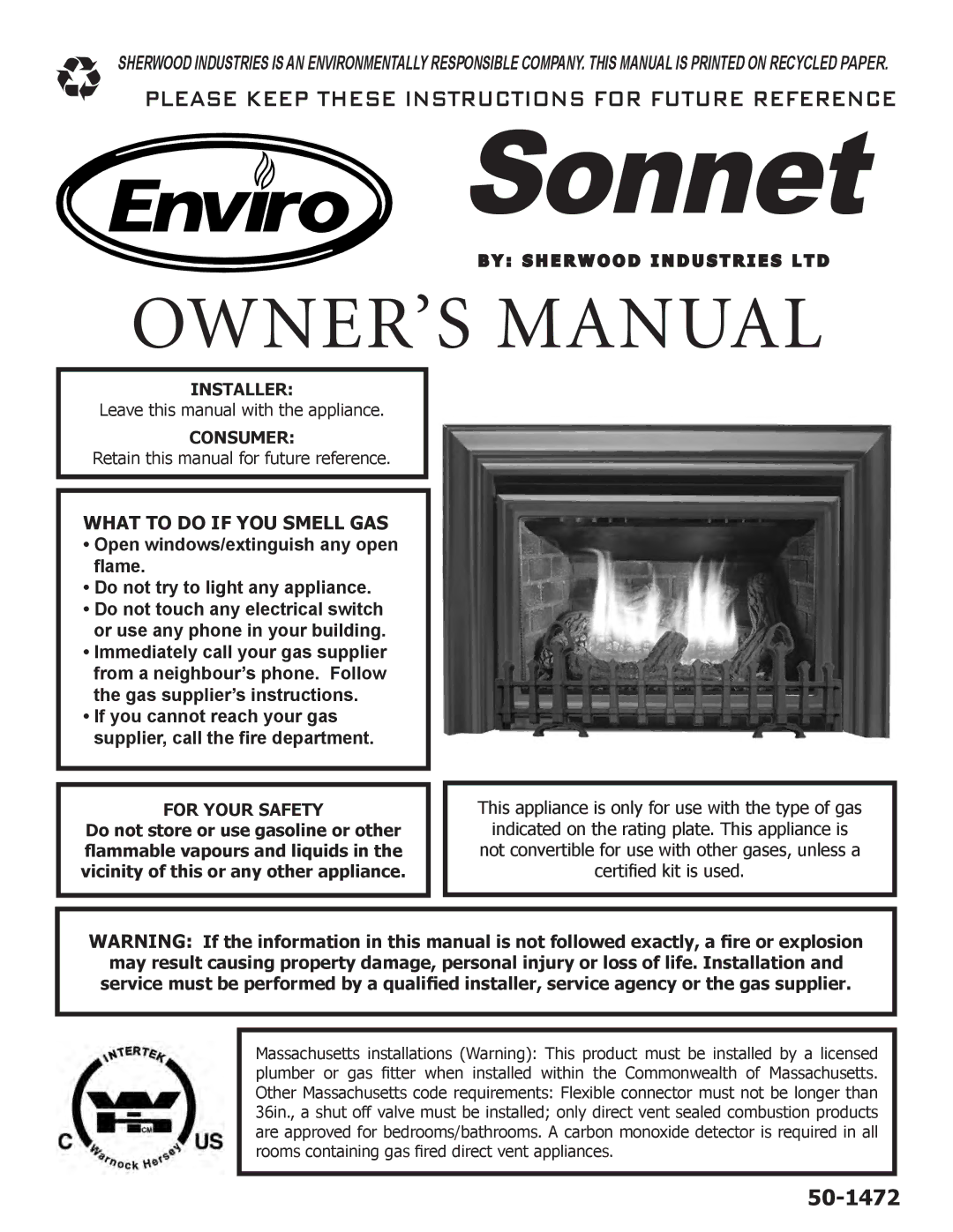 Enviro C-11089, Sonnet owner manual Installer, Consumer, For Your Safety 