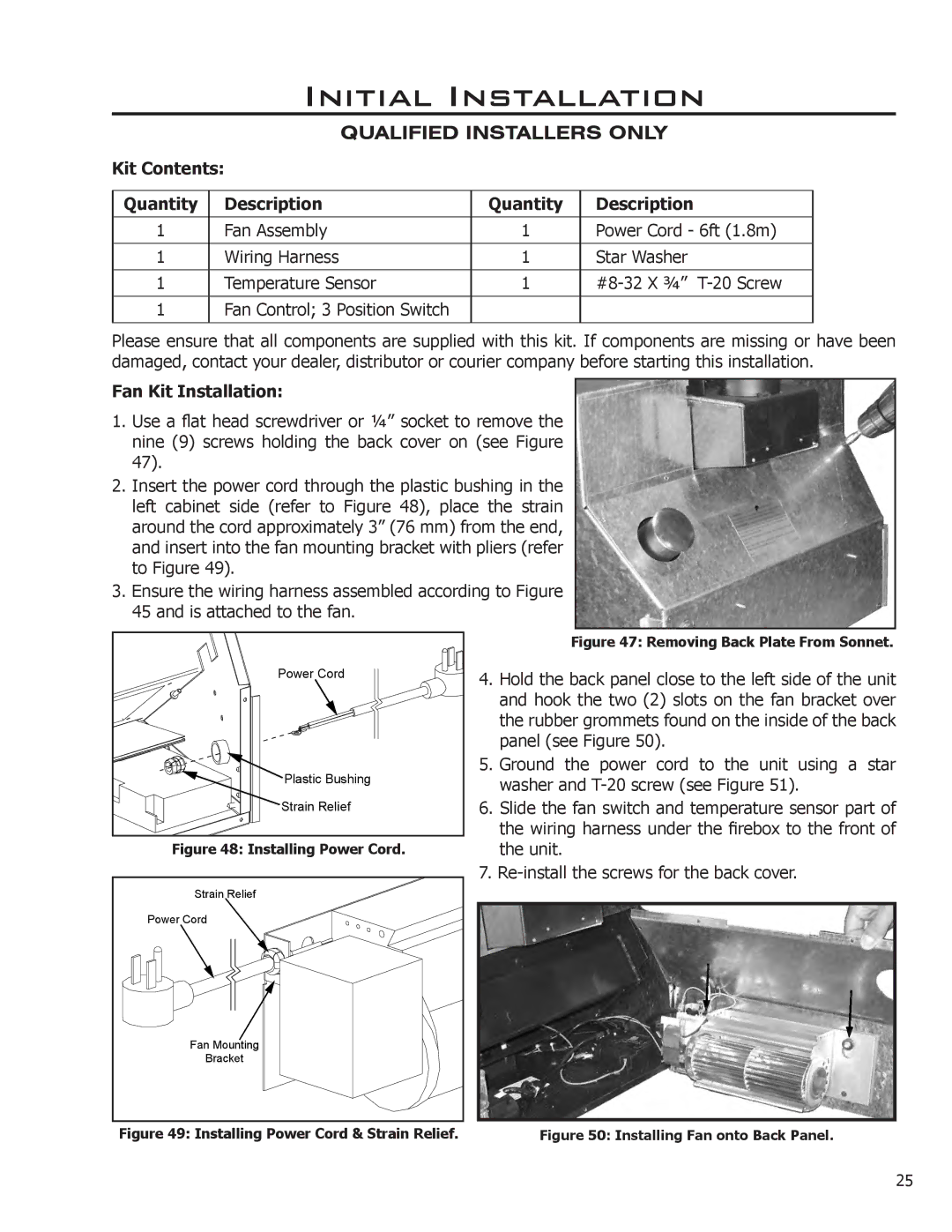 Enviro C-11089, Sonnet owner manual Fan Kit Installation, Installing Power Cord 