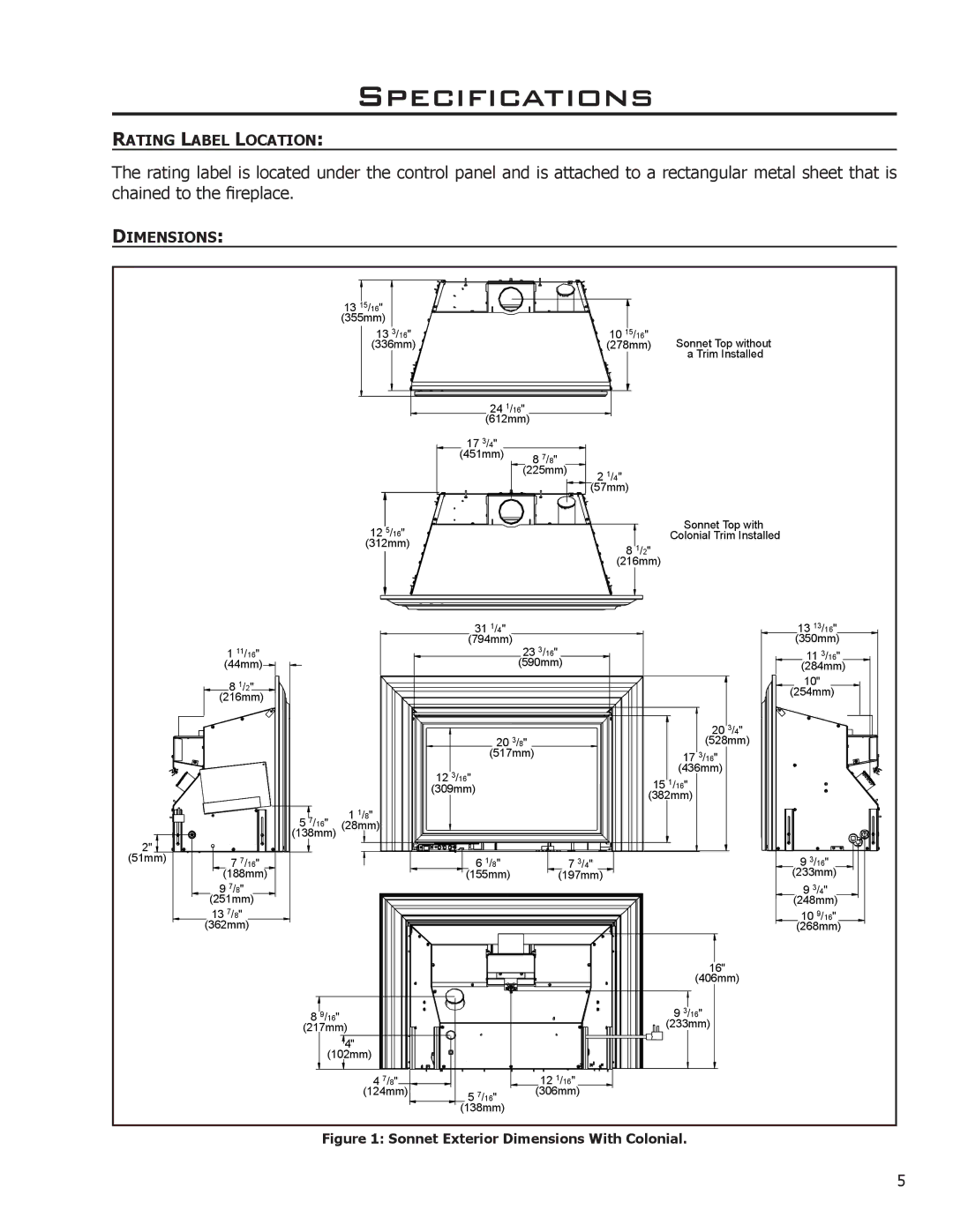 Enviro C-11089, Sonnet owner manual Specifications, Dimensions 