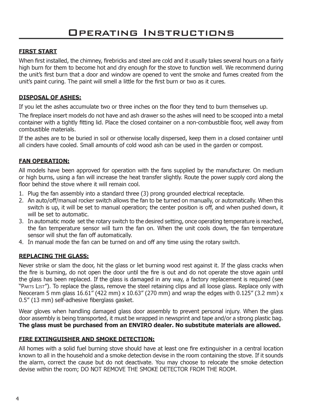 Enviro 1700-V Insert, Venice, 1200-V Insert owner manual Operating Instructions, First Start 