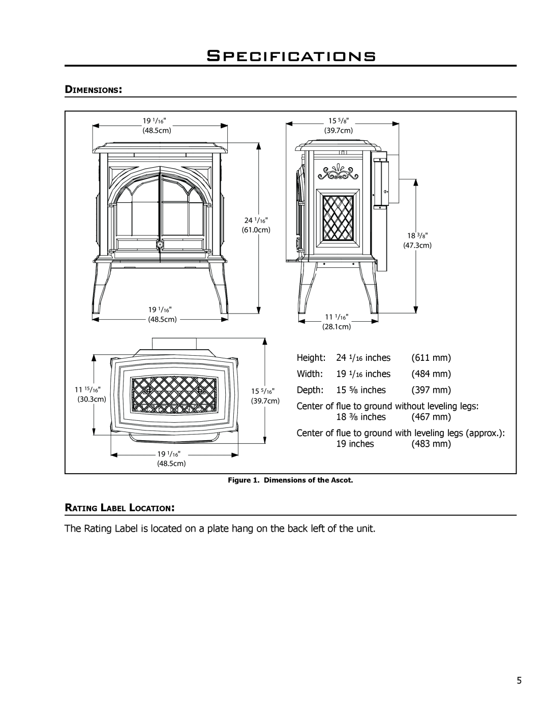 Enviro VENTED GAS FIREPLACE HEATER owner manual Specifications 