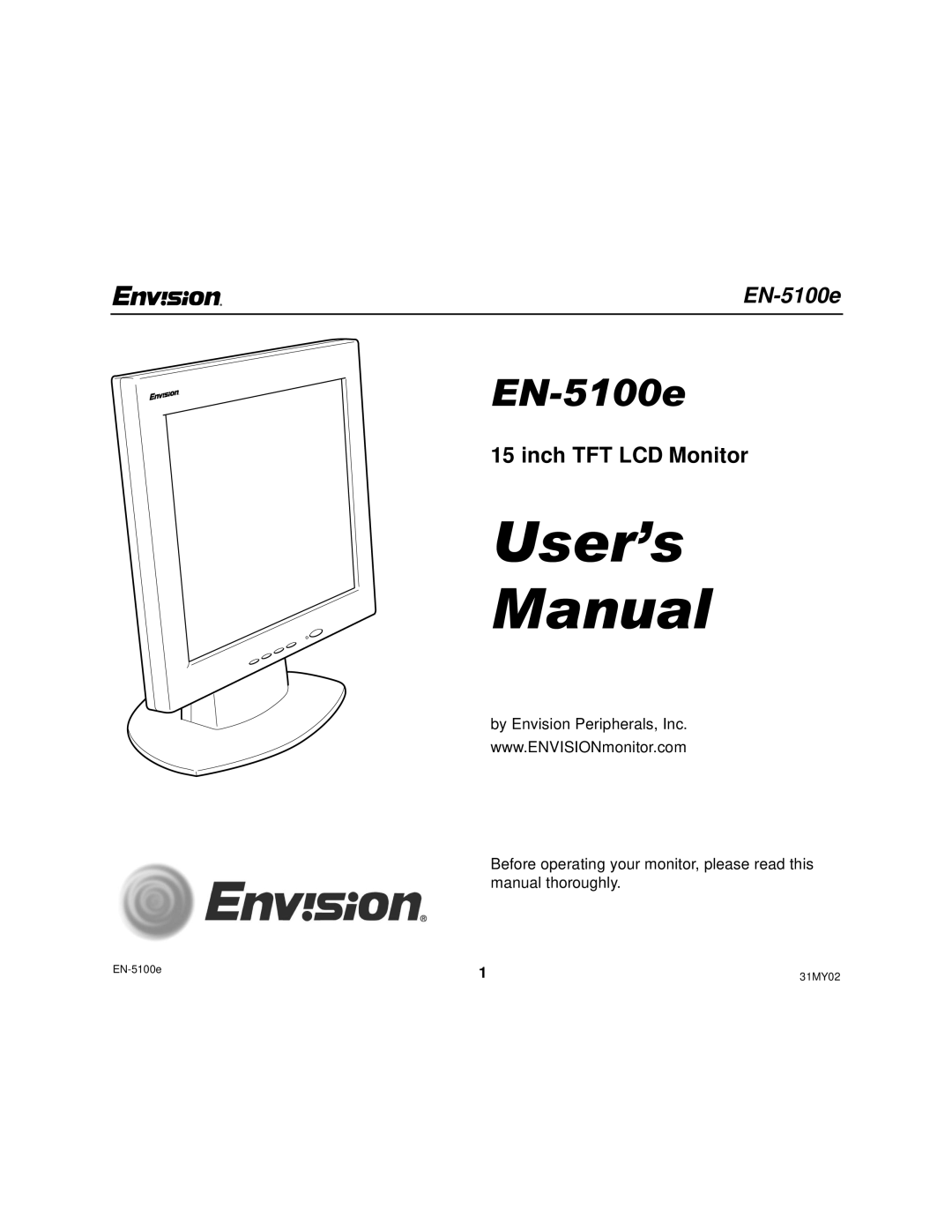 Envision Peripherals EN-5100E user manual User’s Manual, Inch TFT LCD Monitor 