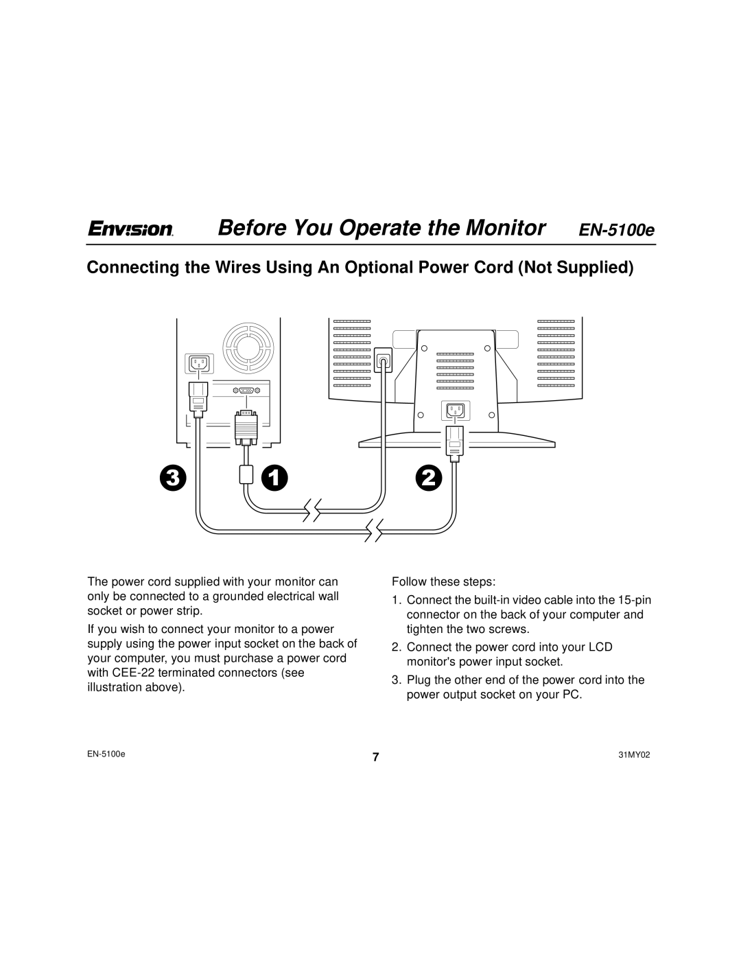 Envision Peripherals EN-5100E user manual Before You Operate the Monitor EN-5100e 