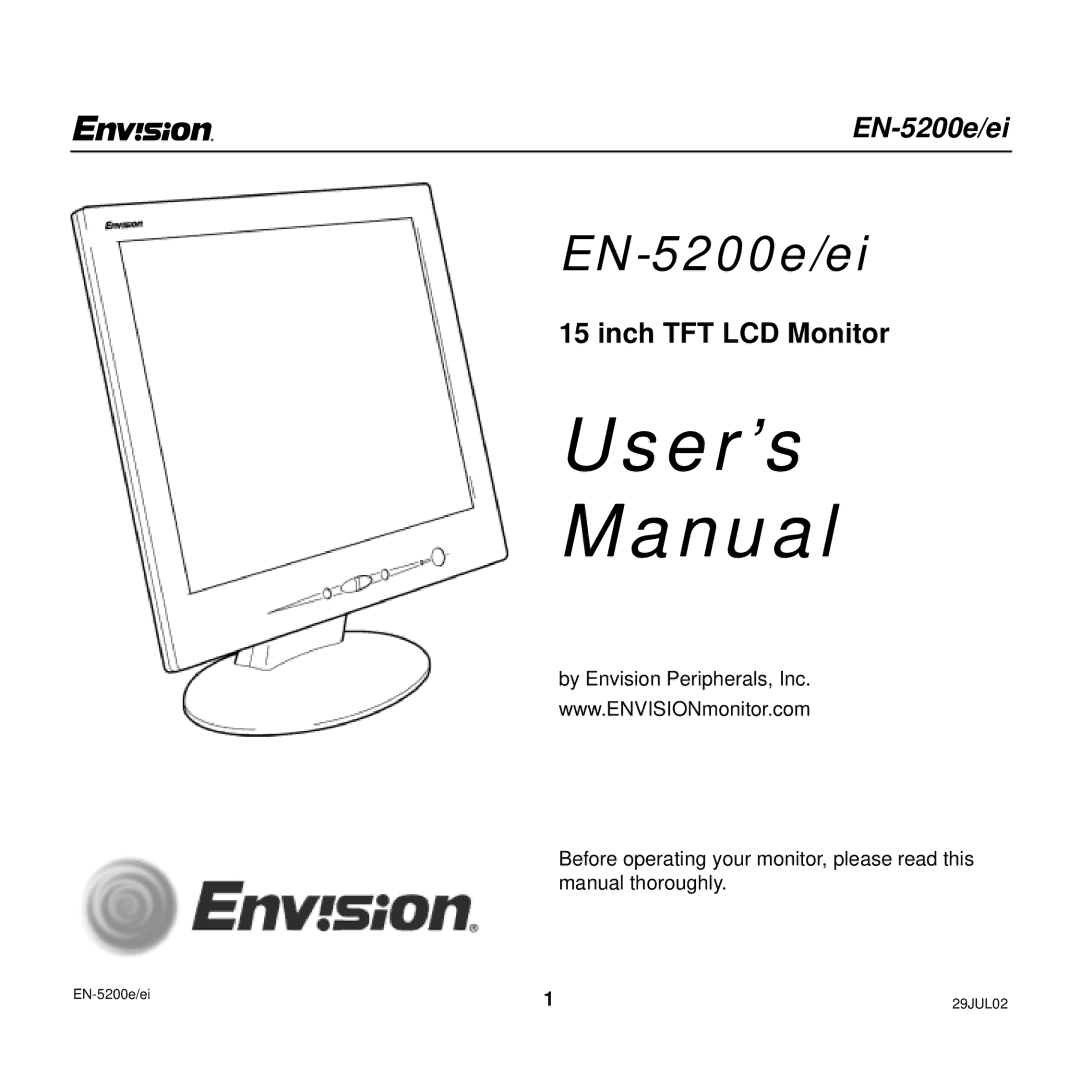 Envision Peripherals EN-5200e/ei user manual User’s Manual, Inch TFT LCD Monitor 