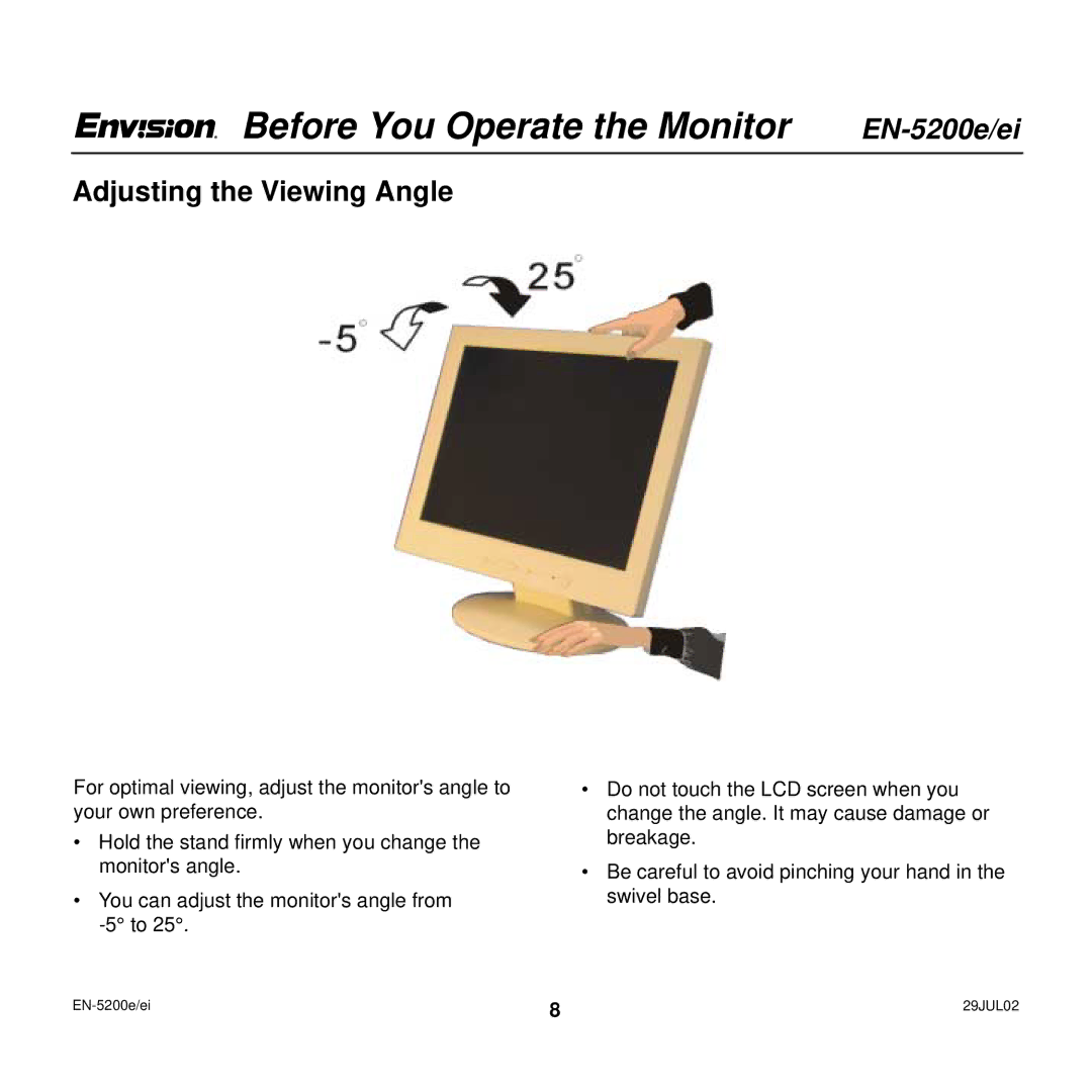 Envision Peripherals EN-5200e/ei user manual Before You Operate the Monitor, Adjusting the Viewing Angle 