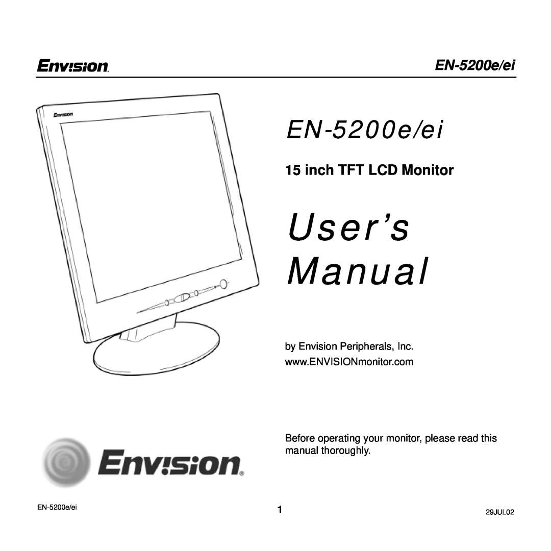 Envision Peripherals EN-5200e/ei user manual inch TFT LCD Monitor, User’s Manual, 29JUL02 