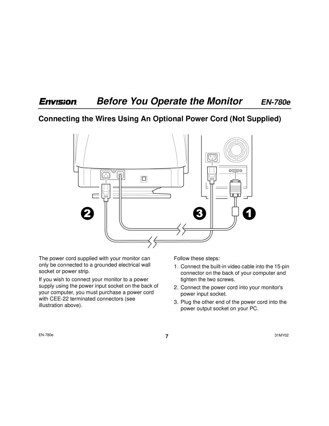 Envision Peripherals EN-780e 17, EN-780e_31MY02 user manual Before You Operate the Monitor 