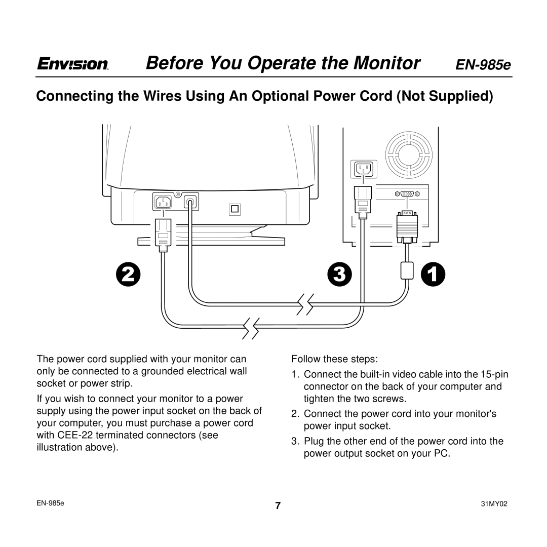 Envision Peripherals EN-985E user manual Before You Operate the Monitor 