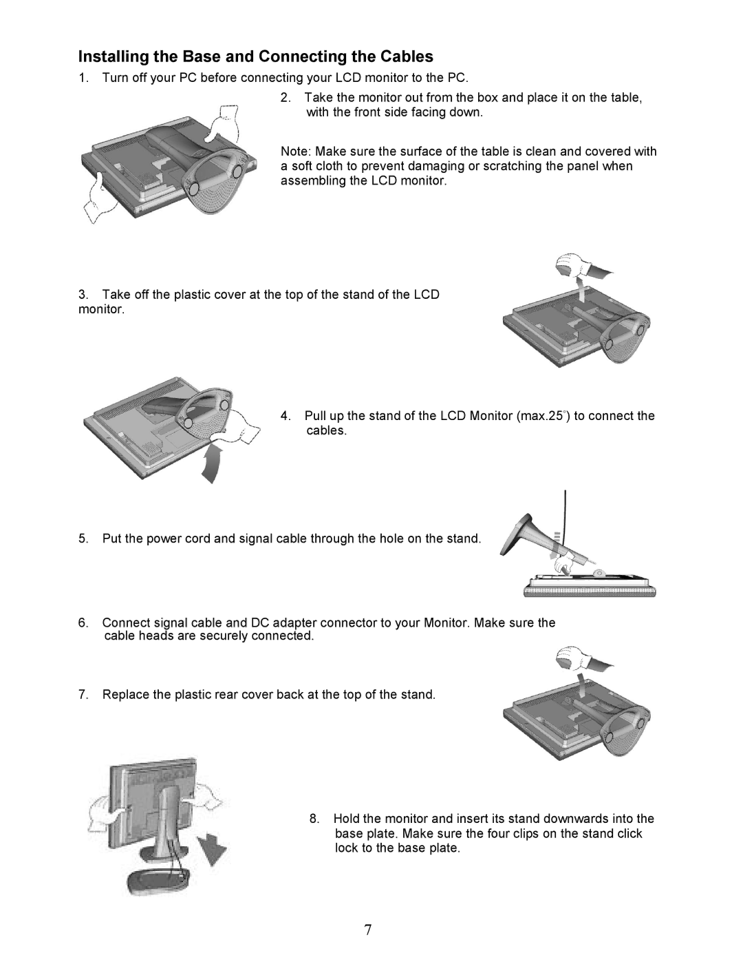 Envision Peripherals EN5400 user manual Installing the Base and Connecting the Cables 