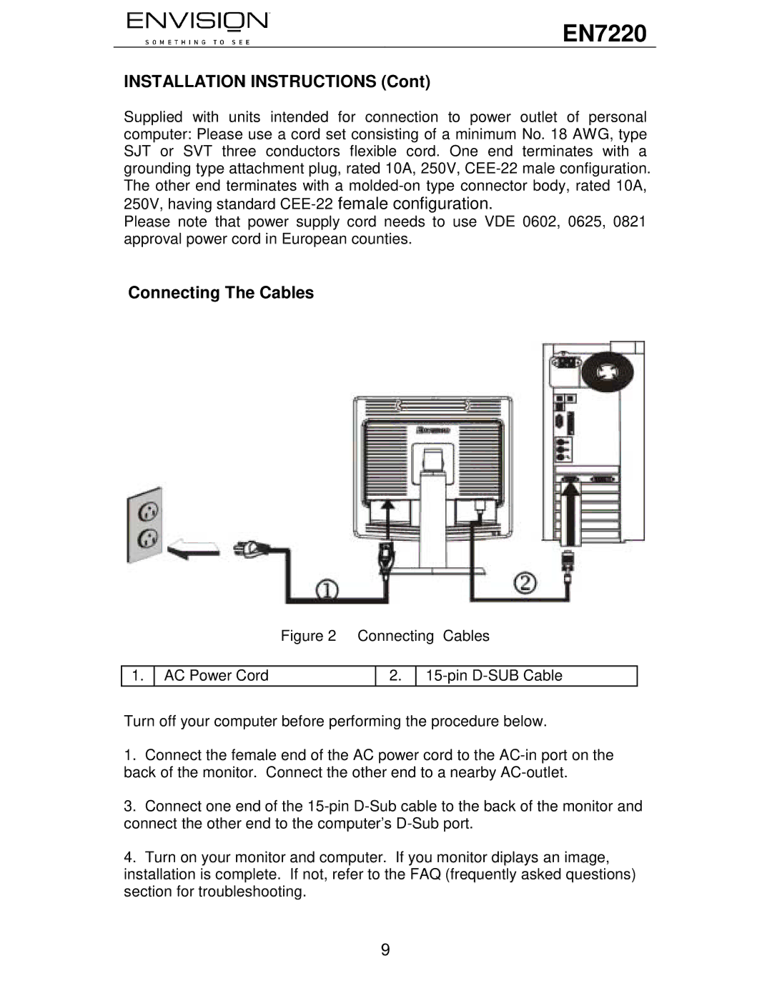 Envision Peripherals EN7220 user manual Connecting The Cables 