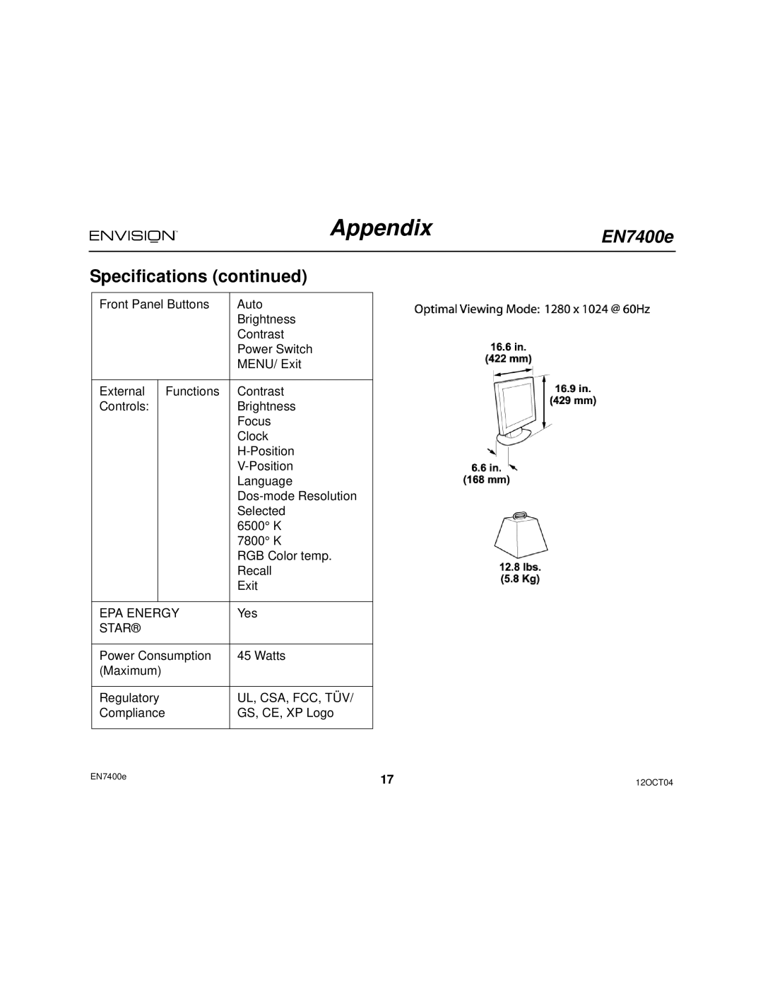 Envision Peripherals EN7400e user manual EPA Energy 