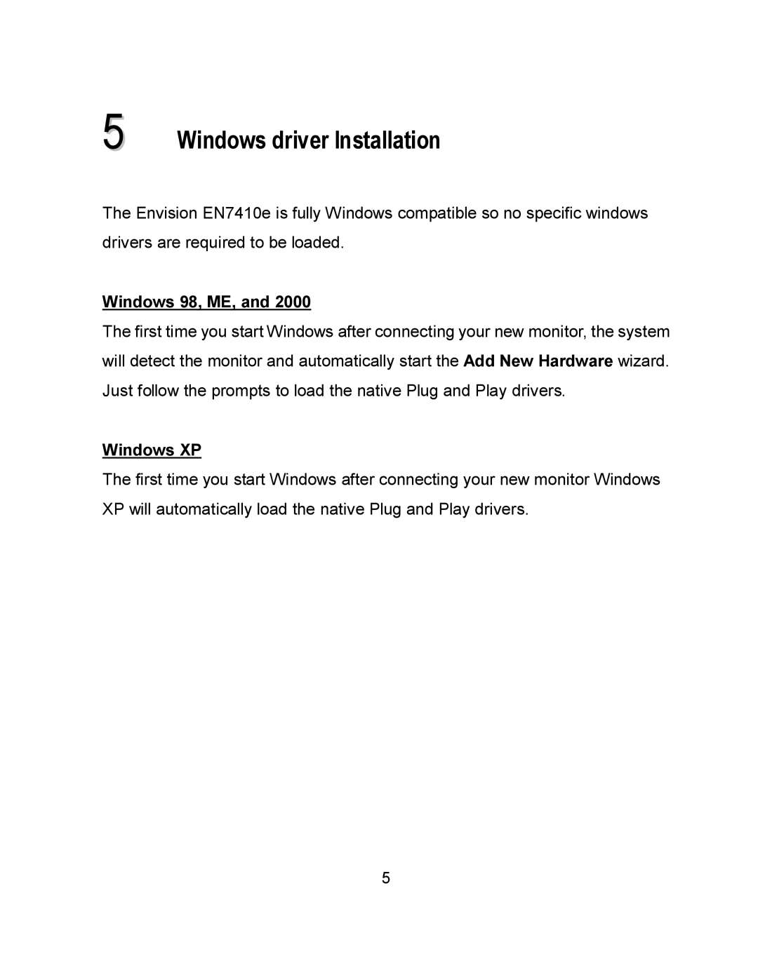 Envision Peripherals EN7410e user manual Windows driver Installation, Windows XP 