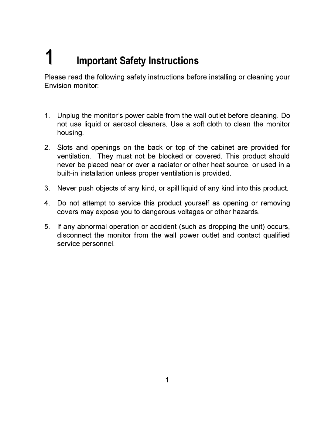 Envision Peripherals EN7410e user manual Important Safety Instructions 