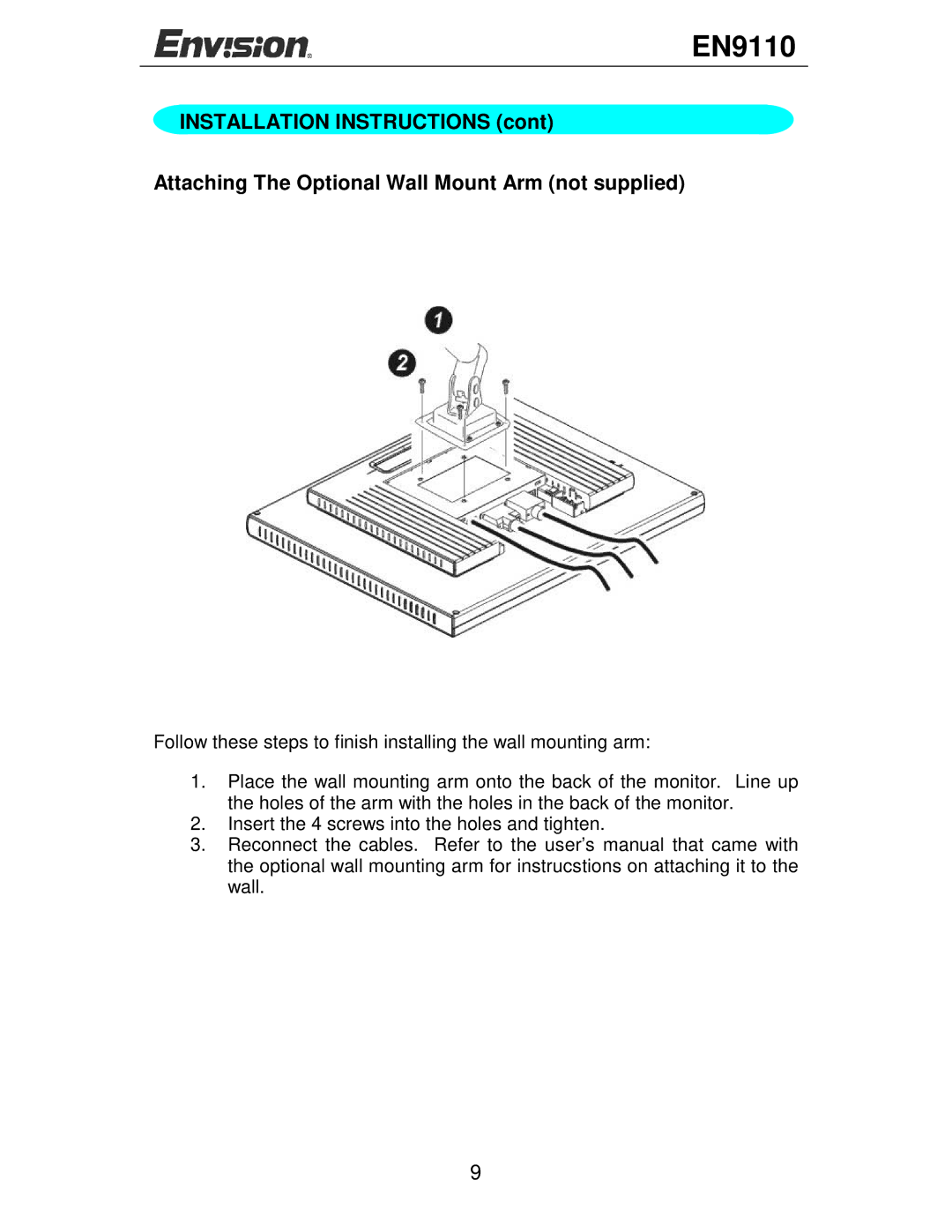 Envision Peripherals Computer Monitor, 95 user manual EN9110 