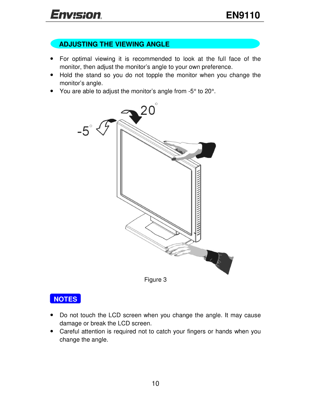 Envision Peripherals 95, EN9110, Computer Monitor user manual Adjusting the Viewing Angle 