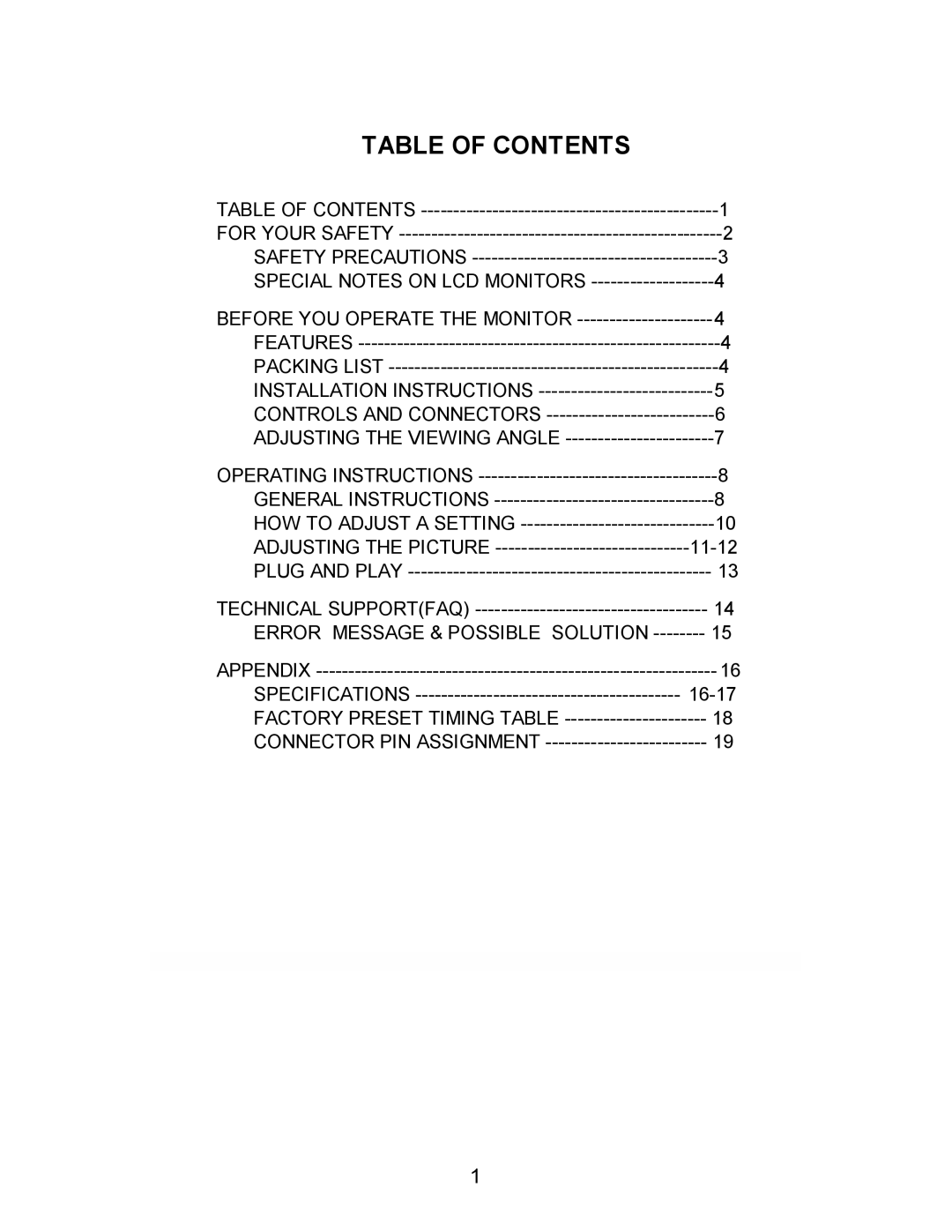 Envision Peripherals EN9600 manual Table of Contents 