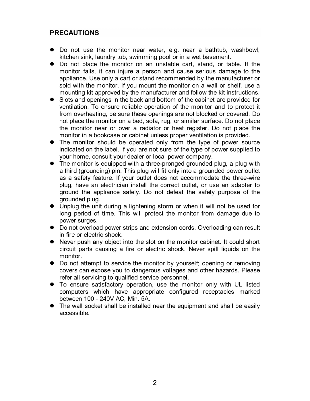 Envision Peripherals H712a user manual Precautions 