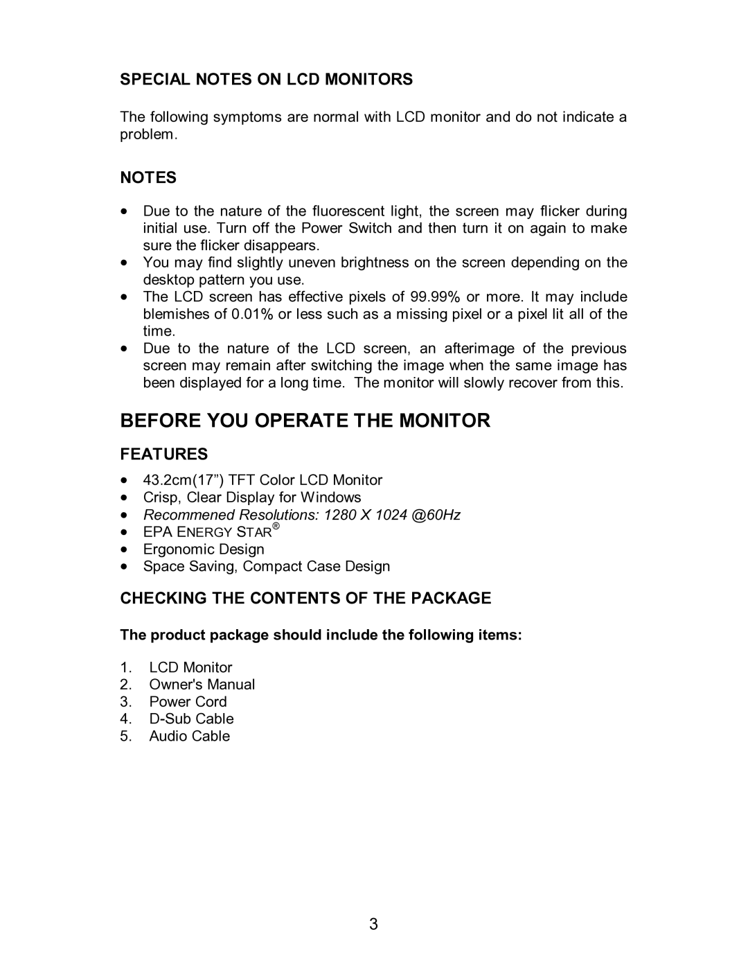 Envision Peripherals H712a user manual Before YOU Operate the Monitor, Special Notes on LCD Monitors, Features 