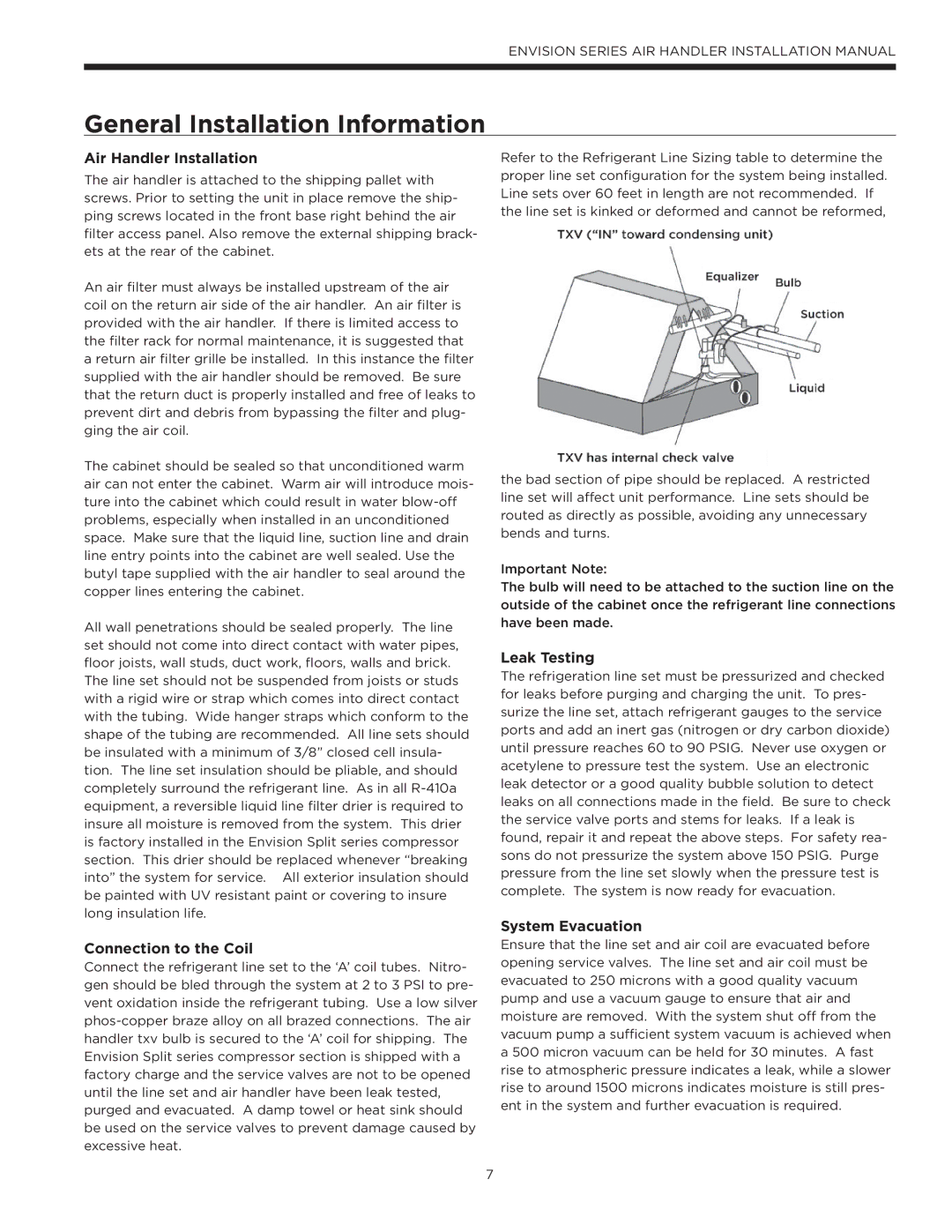 Envision Peripherals IM1603 Air Handler Installation, Connection to the Coil, Leak Testing, System Evacuation 
