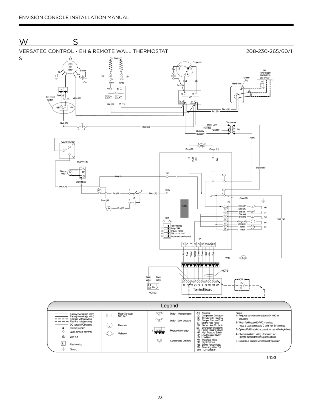 Envision Peripherals IM1609 08, IM1609 10 Versatec Control EH & Remote Wall Thermostat, 208-230-265/60/1 Schematic a 