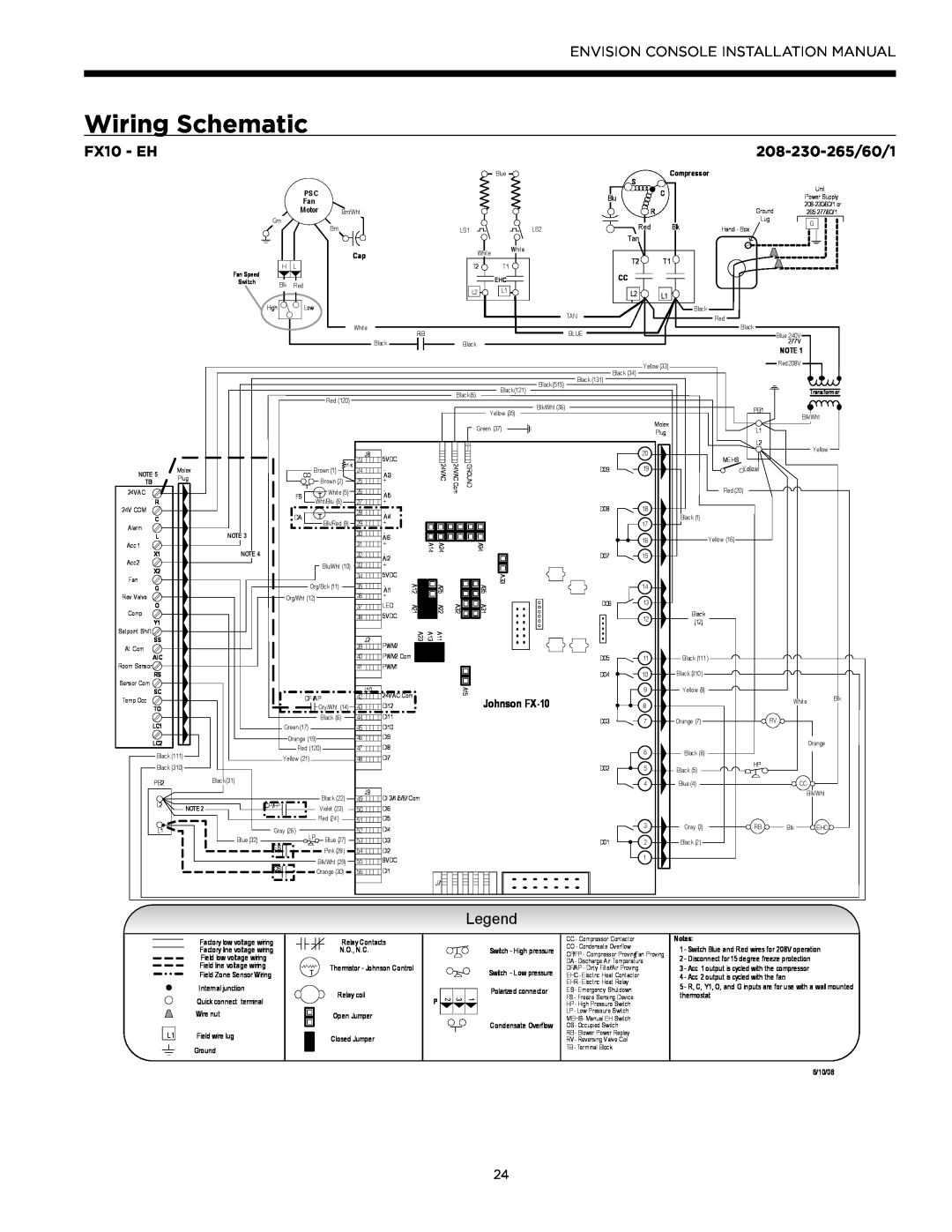 Envision Peripherals IM1609 10, IM1609 08 FX10 - EH, Wiring Schematic, 208-230-265/60/1, PSC Fan, Motor, Compressor 