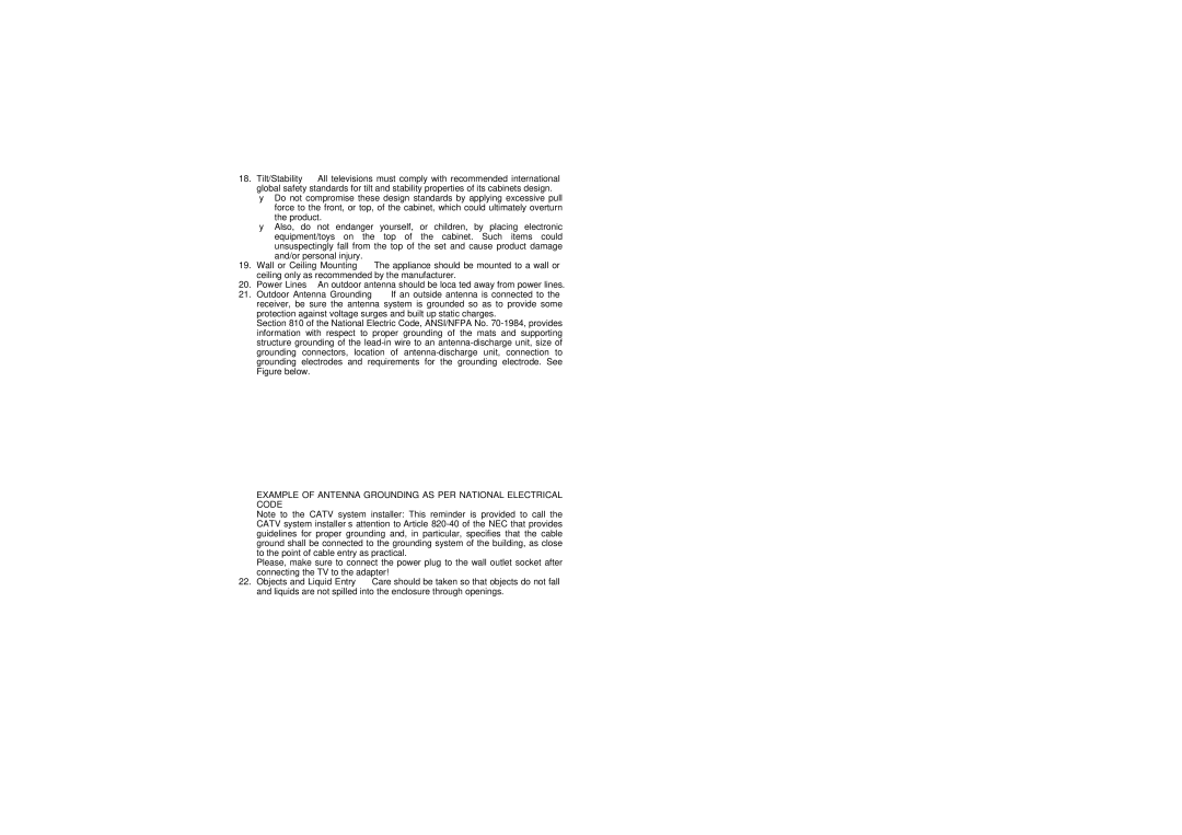 Envision Peripherals L19W698 manual Example of Antenna Grounding AS PER National Electrical Code 