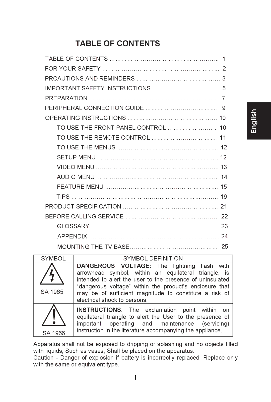 Envision Peripherals L26W761 user manual Table of Contents 