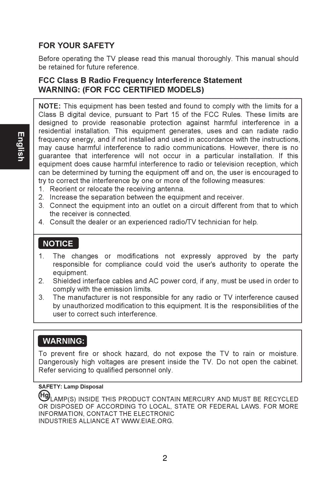 Envision Peripherals L26W761 user manual For Your Safety, FCC Class B Radio Frequency Interference Statement 