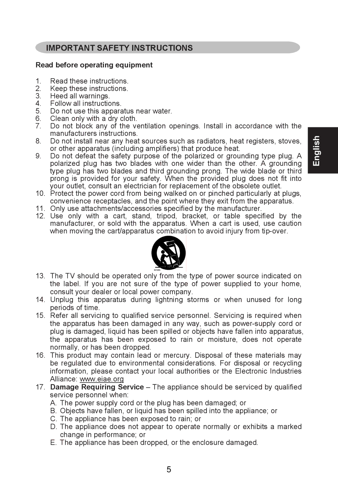 Envision Peripherals L26W761 user manual Important Safety Instructions, Read before operating equipment 