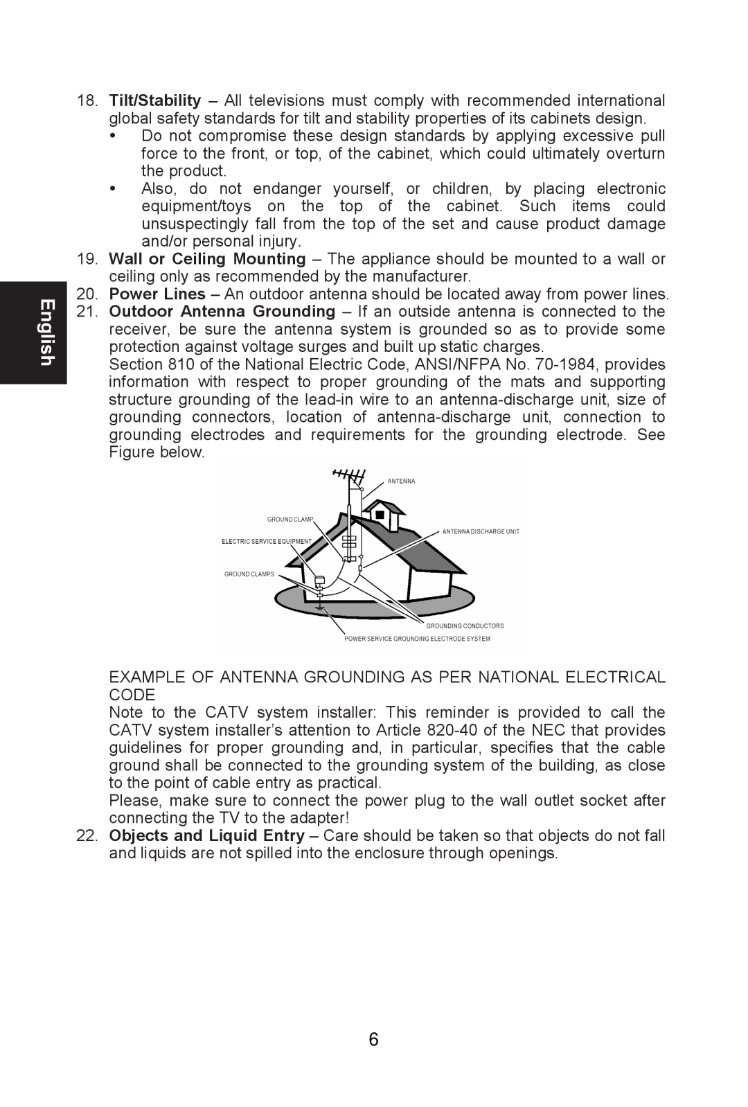 Envision Peripherals L26W761 user manual Example of Antenna Grounding AS PER National Electrical Code 