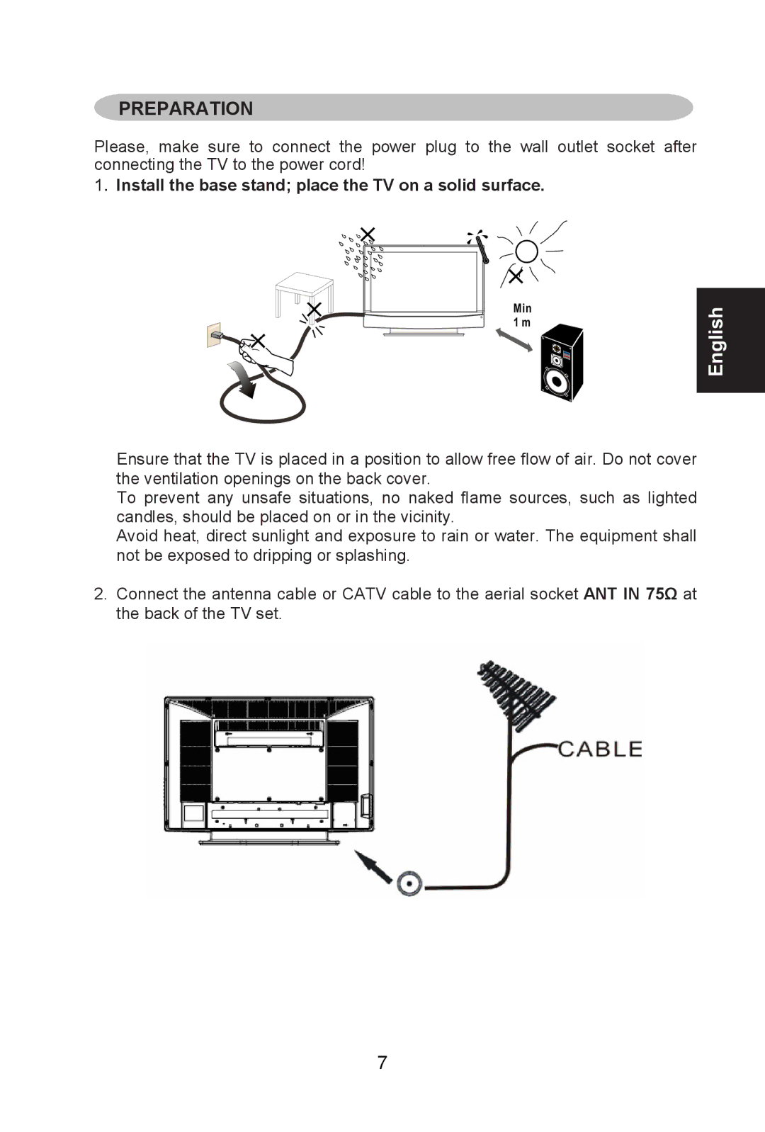 Envision Peripherals L26W761 user manual Preparation, Install the base stand place the TV on a solid surface 