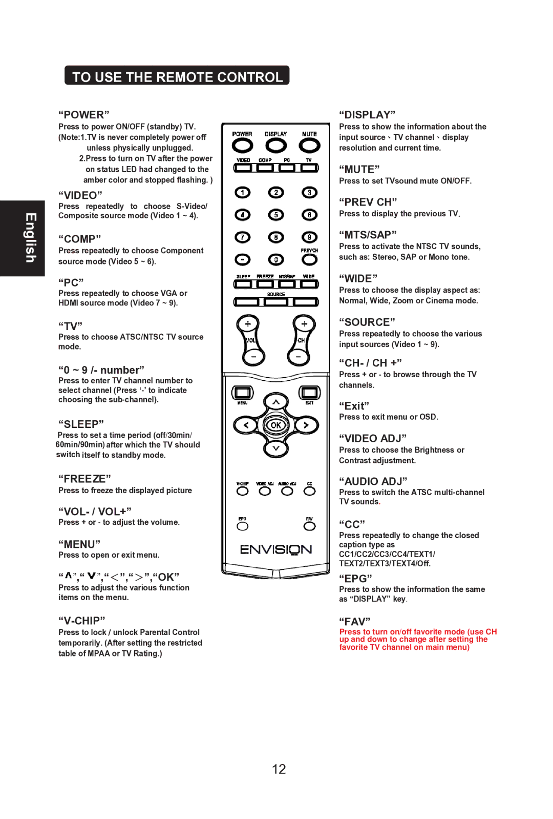 Envision Peripherals L42W761 manual To USE the Remote Control 