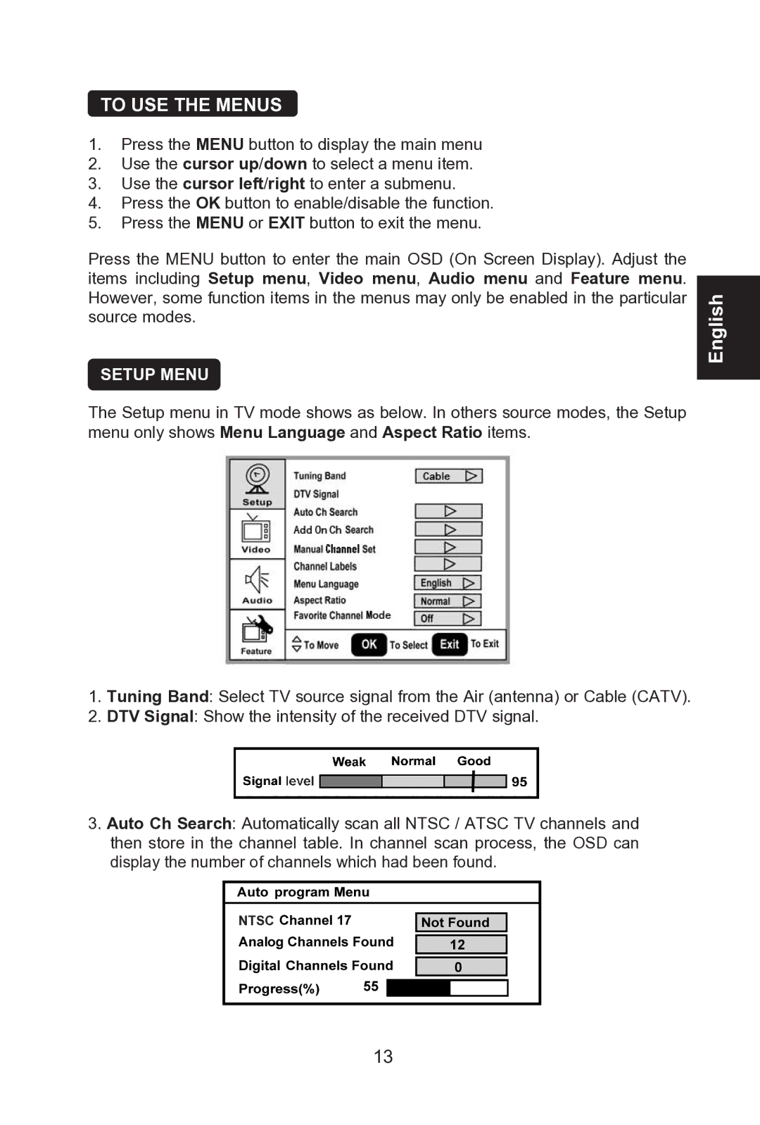 Envision Peripherals L42W761 manual To USE the Menus 