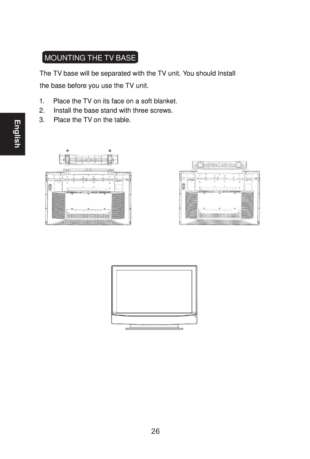 Envision Peripherals L42W761 manual Mounting the TV Base 