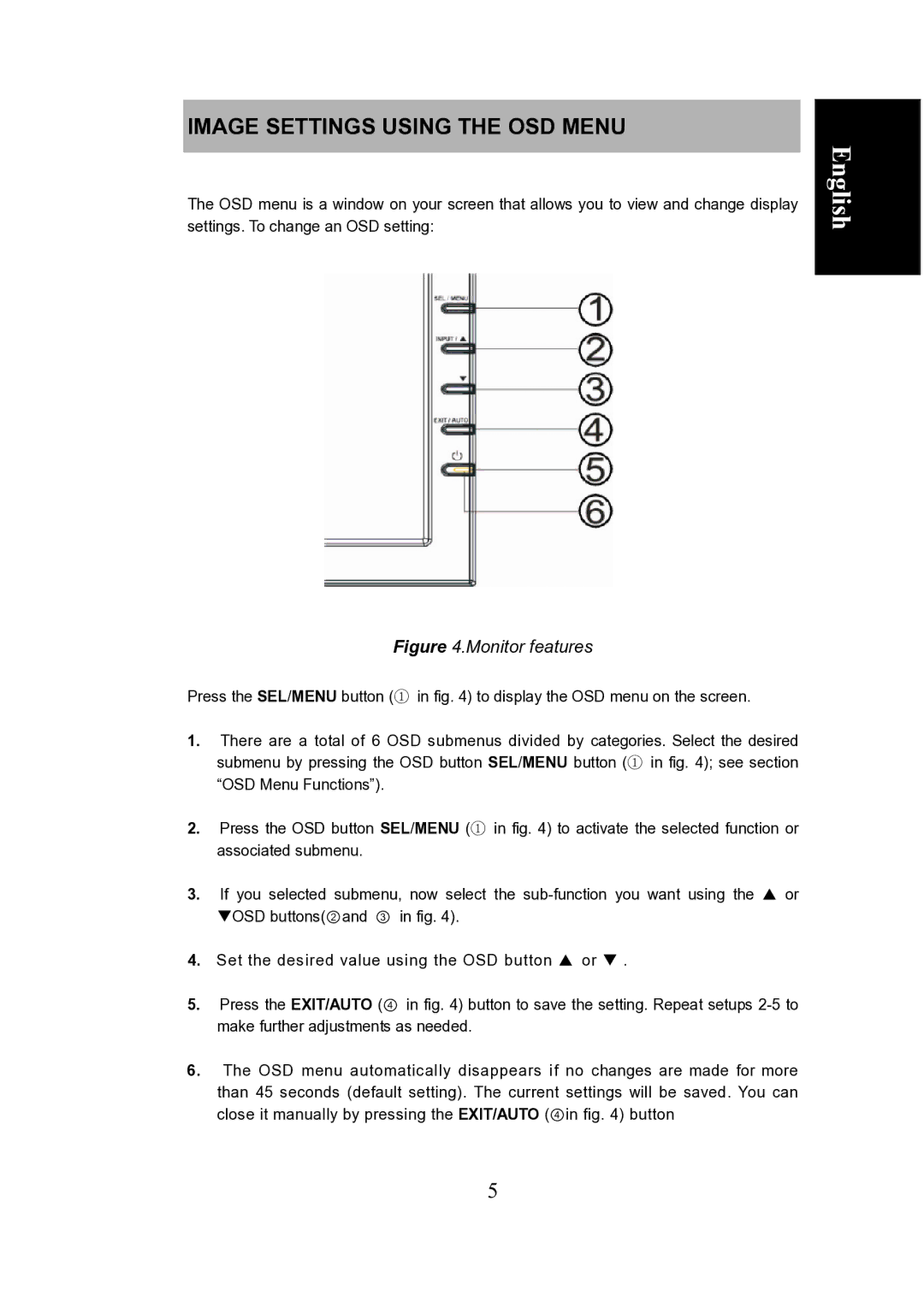 Envision Peripherals LCD manual Image Settings Using the OSD Menu, Monitor features 