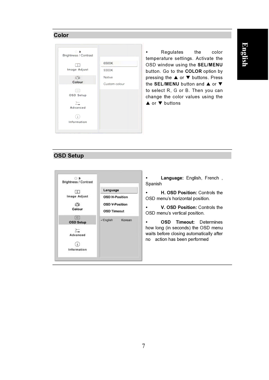 Envision Peripherals LCD manual Color, OSD Setup 